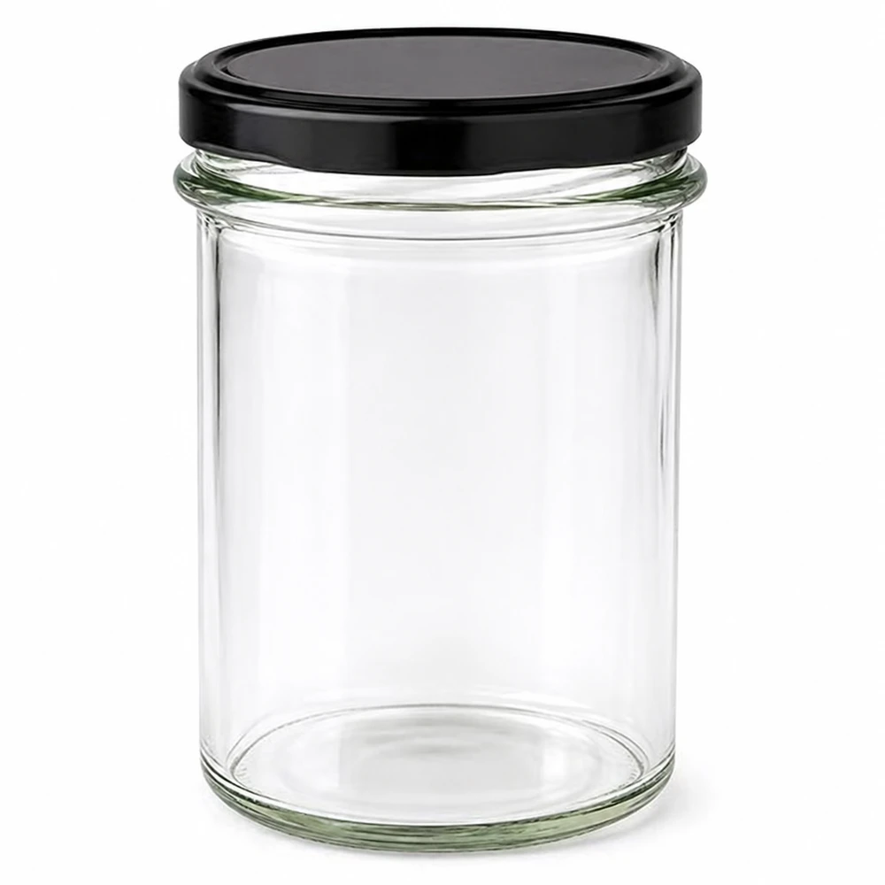 230 ml Briller med BasicSeal-låg sort UNiTWIST 230 ml murerbalje med sort BasicSeal-låg, tom, gennemsigtig opbevaringskrukke