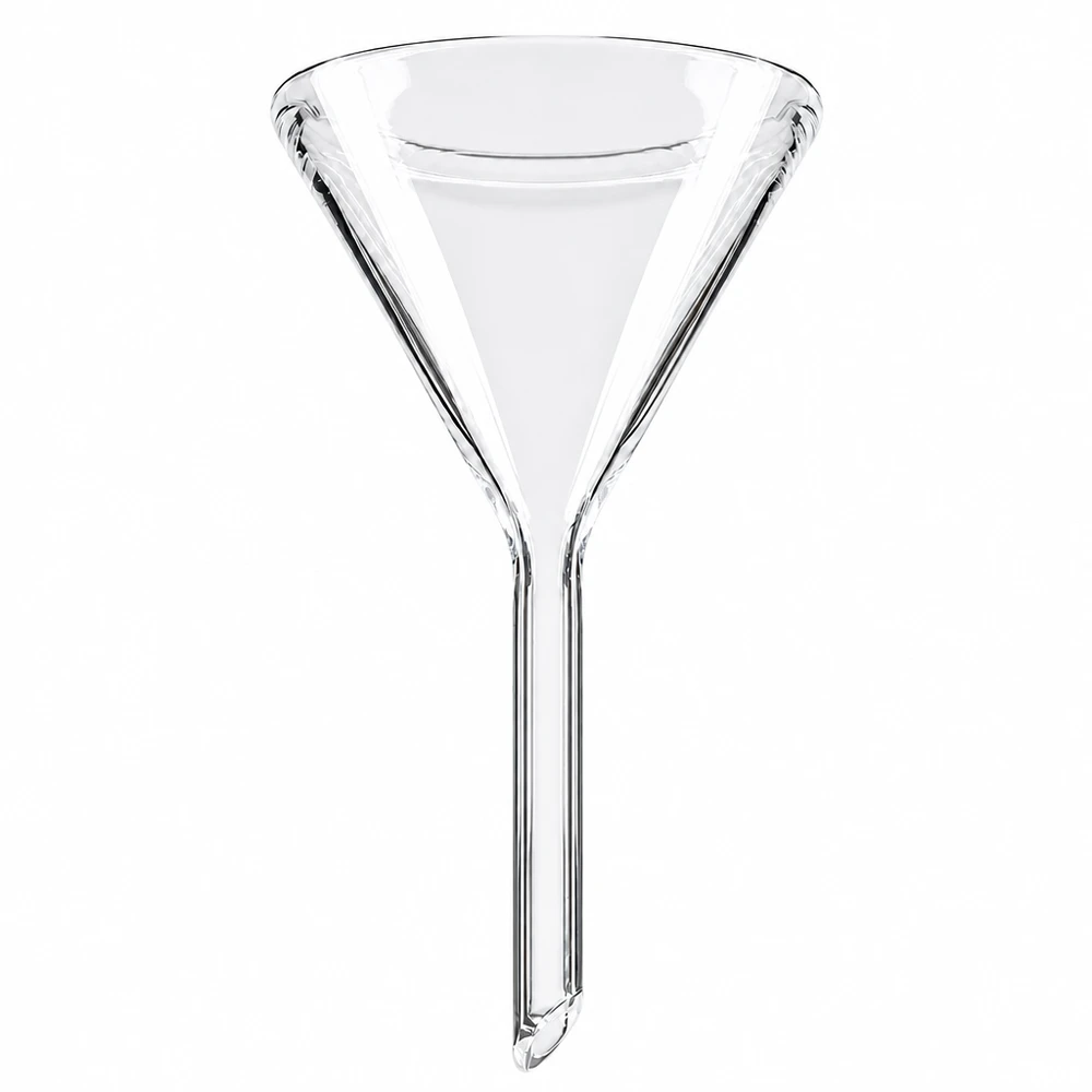 Tragt Ø 40 mm sodakalk, vinkel 60°, kort model Glastragt 40 mm i diameter lavet af soda-lime-glas med 60 graders vinkel og kort håndtag