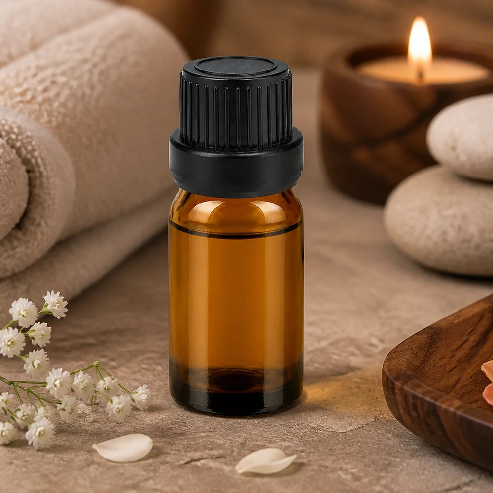 5ml Dropperflaske 2mm sort OV BrownLine UT18/5 Lille 5 ml dråbeflaske af brunt glas med sort hætte til aromaterapi og wellness