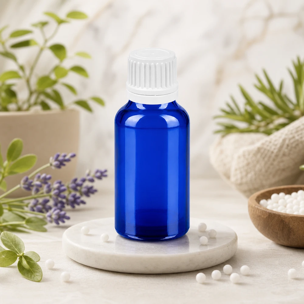 20 ml BlueLine-glasflaske med 11 mm skruelåg til æteriske olier og aromaterapi