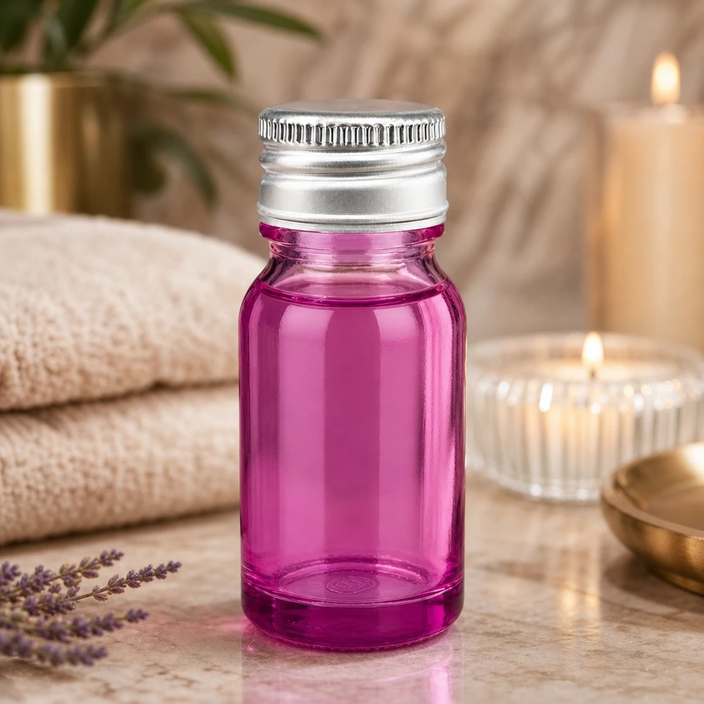 10ml flaske 11mm skruelåg aluminium-sølv standard PurpleLine.UT18/10 Lilla glasflaske 10 ml med 11 mm standardgevind og sølvfarvet aluminiumshætte til laboratoriebrug
