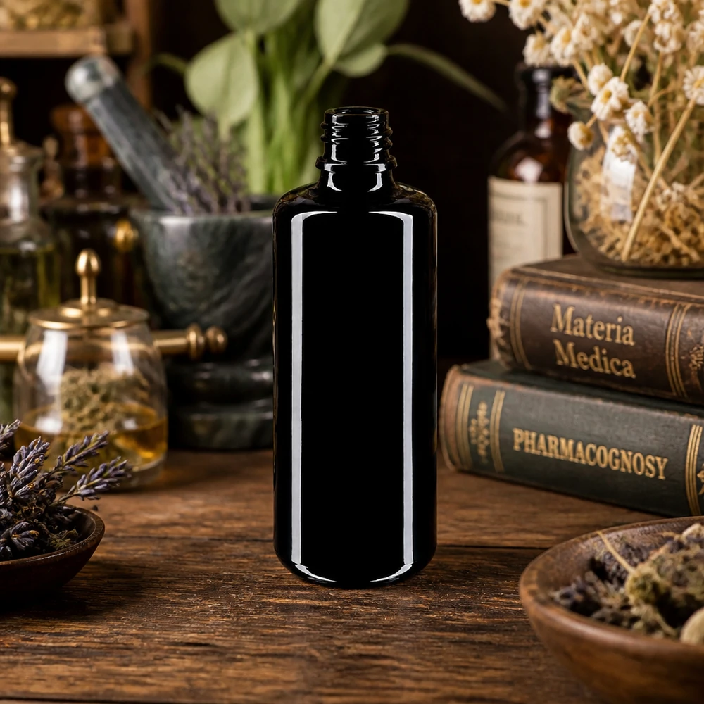 Flaske i violet glas 100 ml DIN 18 (Mironglas) 100 ml Orion violet glasflaske af høj kvalitet lavet af Miron-materiale til naturkosmetik og aromaterapi