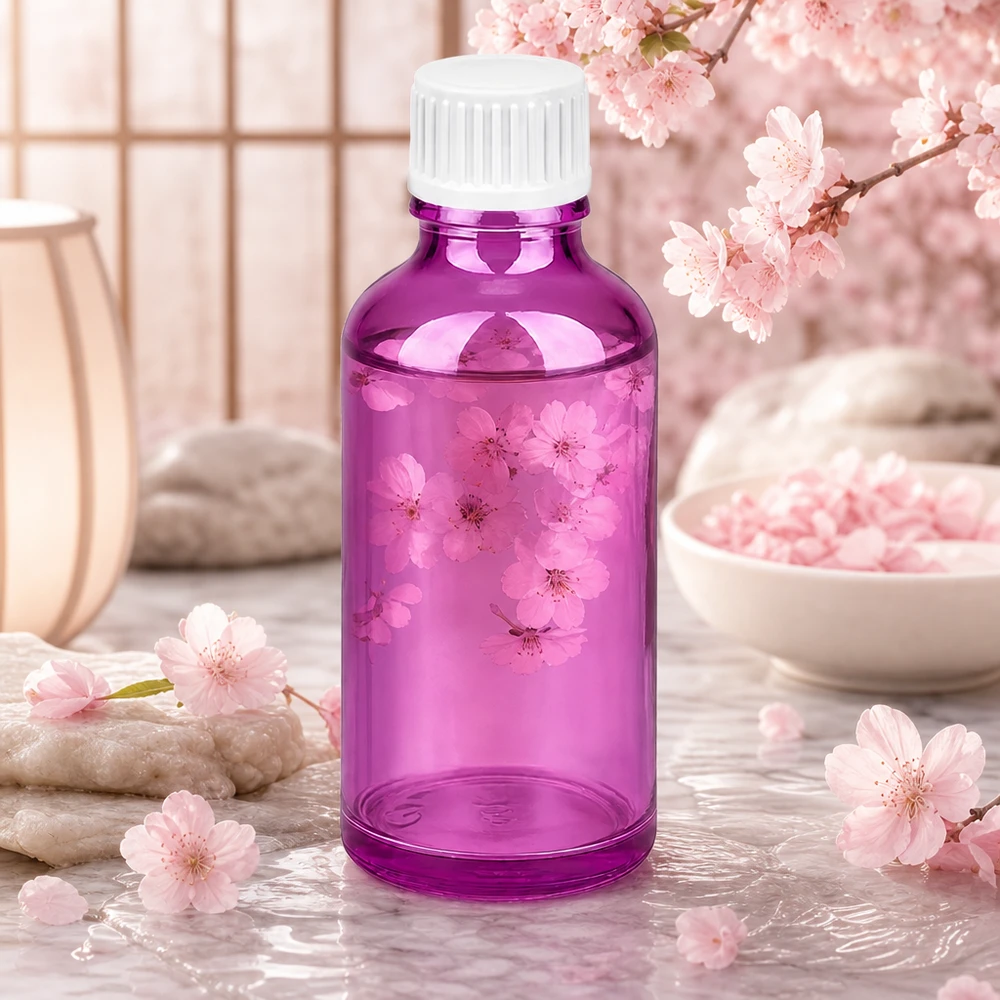 50 ml dråbeflaske 0,9 mm hvid standard PurpleLine. UT18/50 Lilla 50 ml dråbeflaske med standard UT18-gevind til professionel aromaterapi og kosmetik