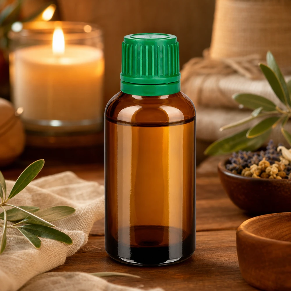 30 ml flaske 11 mm SV grøn OV BrownLine UT18/30 Lysbeskyttet 30 ml glasflaske med børnesikret grøn hætte til farmaceutiske anvendelser