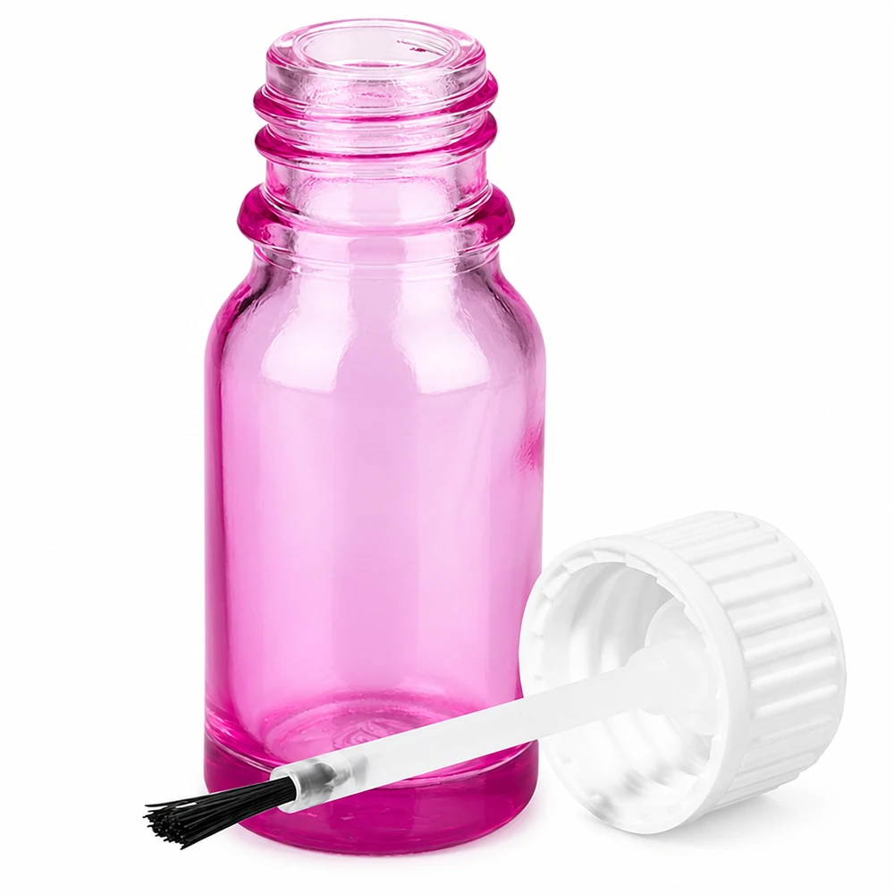10 ml børsteflaske hvid standard PurpleLine UT18/10 Pink glasflaske 10 ml med penselapplikator til præcis påføring STD PurpleLine UT18/10