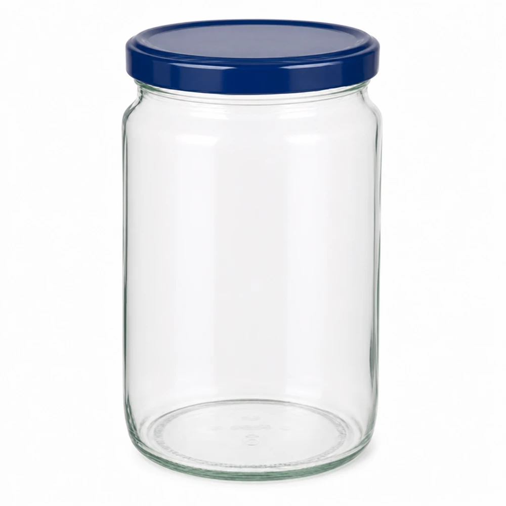 795 ml rund krukke + BasicSeal-låg blå UNiTWIST 795ml Rundglas mit blauem Schraubdeckel - vielseitiges Vorratsglas für Küche und Haushalt von Glas-Fabrik.de
