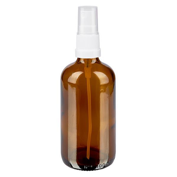 Apotekerflaske brun 100 ml spraytop hvid Apotekerflaske brun 100 ml spraytop hvid
