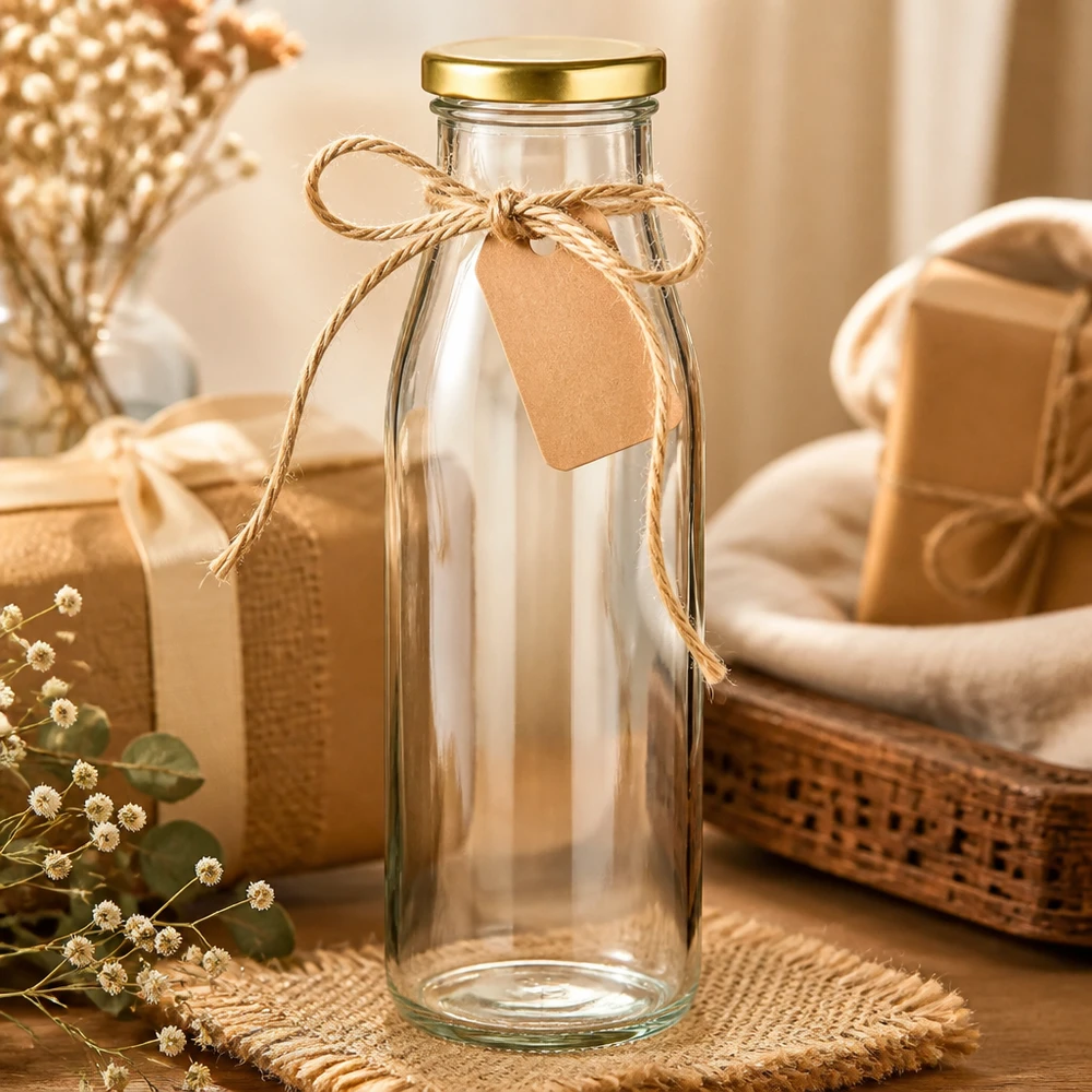 500 ml glasflaske + BasicSeal-låg guld UNiTWIST. Absolut lækagesikker med stort TO48-låg. Til mælk, juice og limonade. 500 ml glasflaske + BasicSeal-låg guld UNiTWIST. Absolut lækagesikker med stort TO48-låg. Til mælk, juice og limonade.