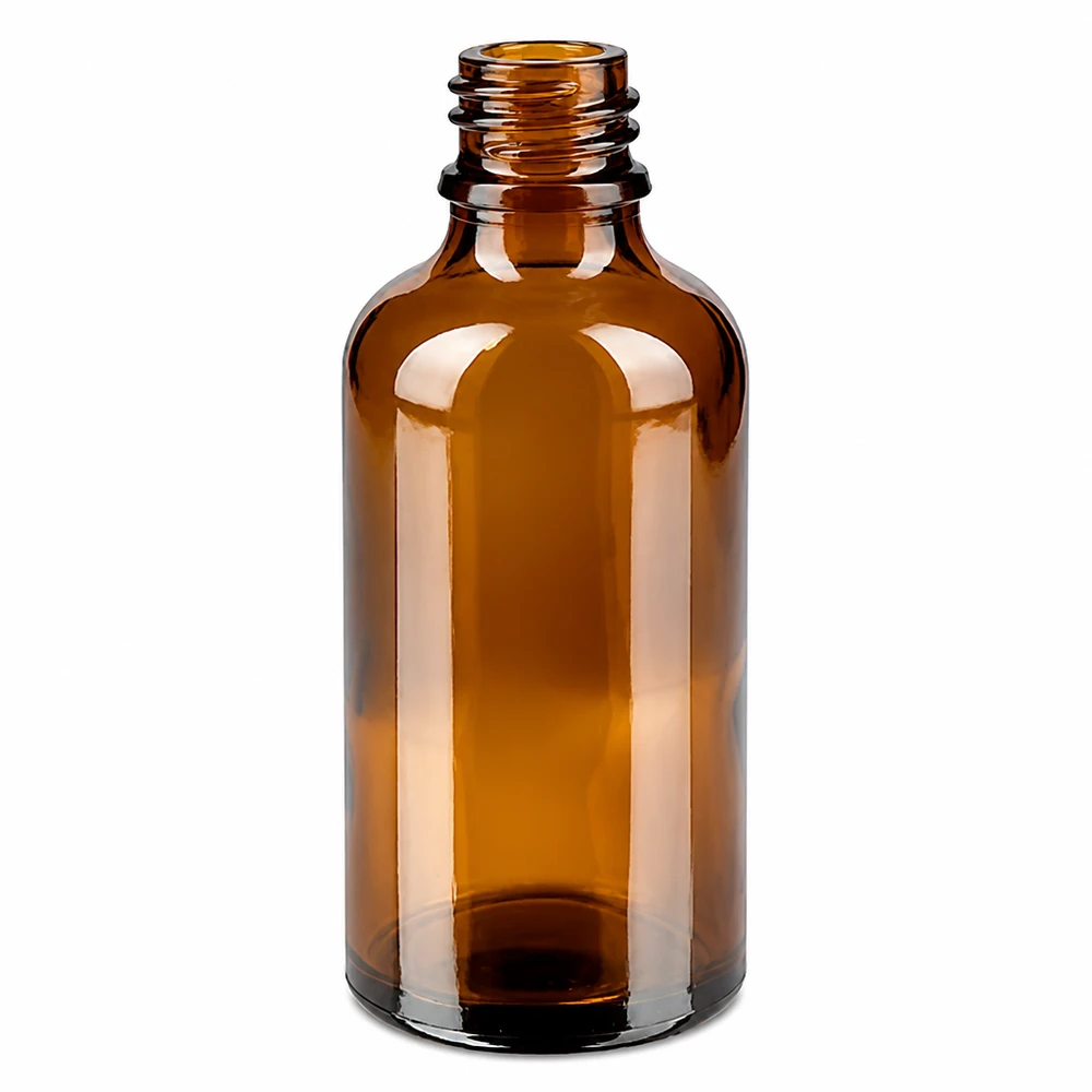 50 ml flaske 11 mm SV m. STD KiSi BrownLine UT18/50 50 ml ravfarvet glasflaske med skruegevind til æteriske olier og tinkturer