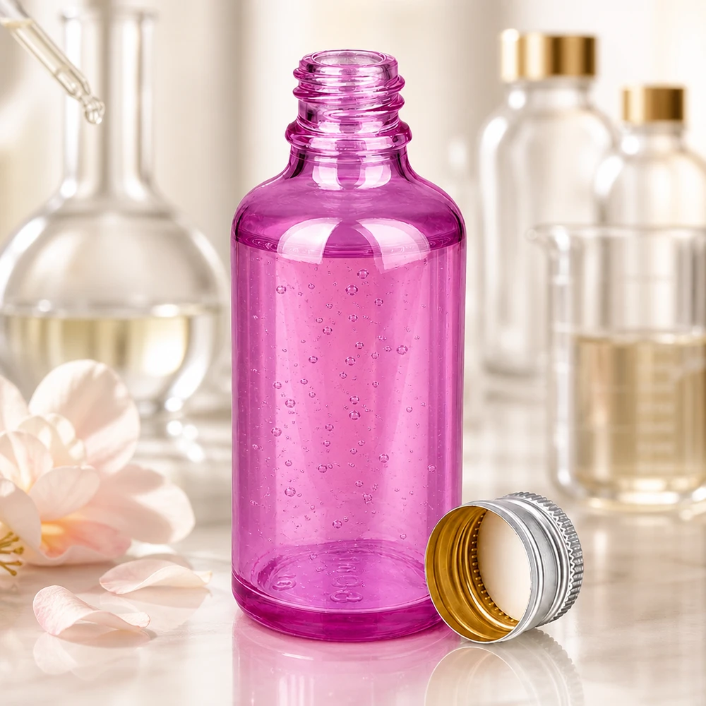 50 ml flaske 11 mm skruelåg aluminium-sølv standard PurpleLine.UT18/50 50 ml violet glasflaske med 11 mm dråbetråd til præcis dosering af serum