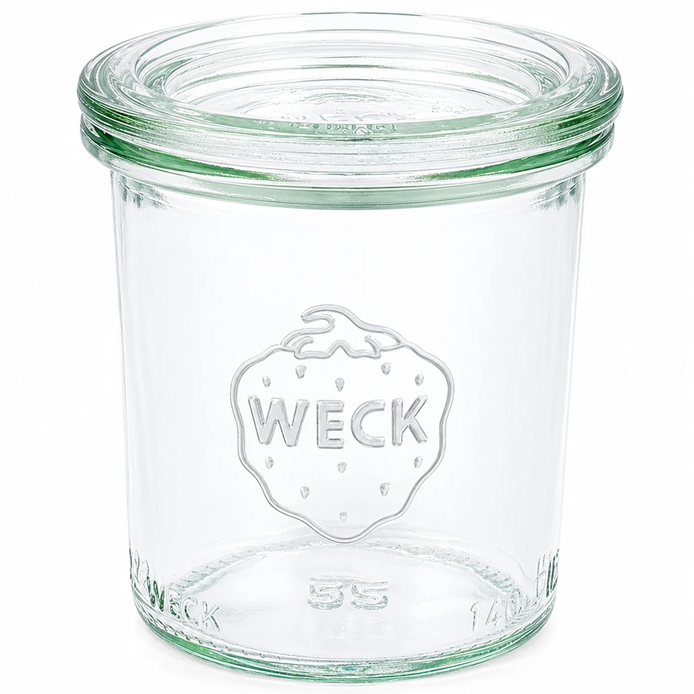 WECK 140 ml krukke med glaslåg RR60 | Premium-kvalitet WECK 140 ml RR60-glas med glaslåg, gennemsigtigt syltetøjsglas til konservering og opbevaring