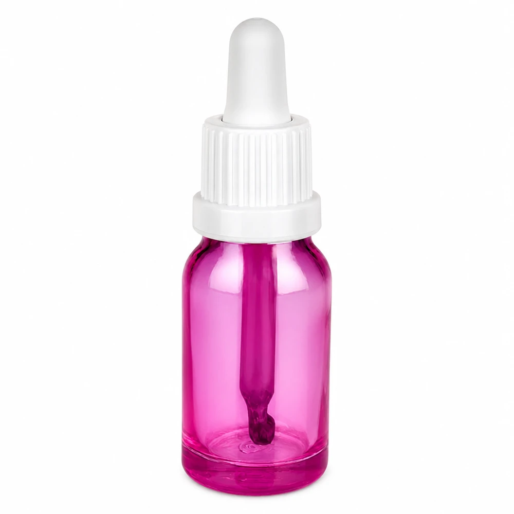 10 ml pipetteflaske hvid Originality skruelåg PurpleLine UT18/10 10 ml pipetteflaske i lilla glas med hvid hætte OV PurpleLine UT18/10