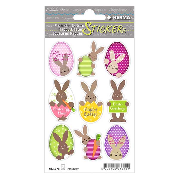 Klistermærker med "påskehare" (9 gennemsigtige klistermærker) | 1 ark = 9 klistermærker.