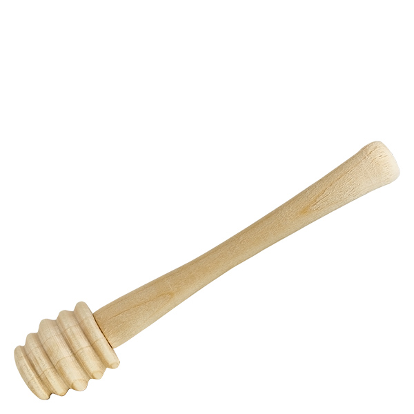 Briller mini 140 ml komplet med honningske Honningske af ahorntræ, 10,5 cm lang, med rillet hoved til dosering af honning på hvid baggrund