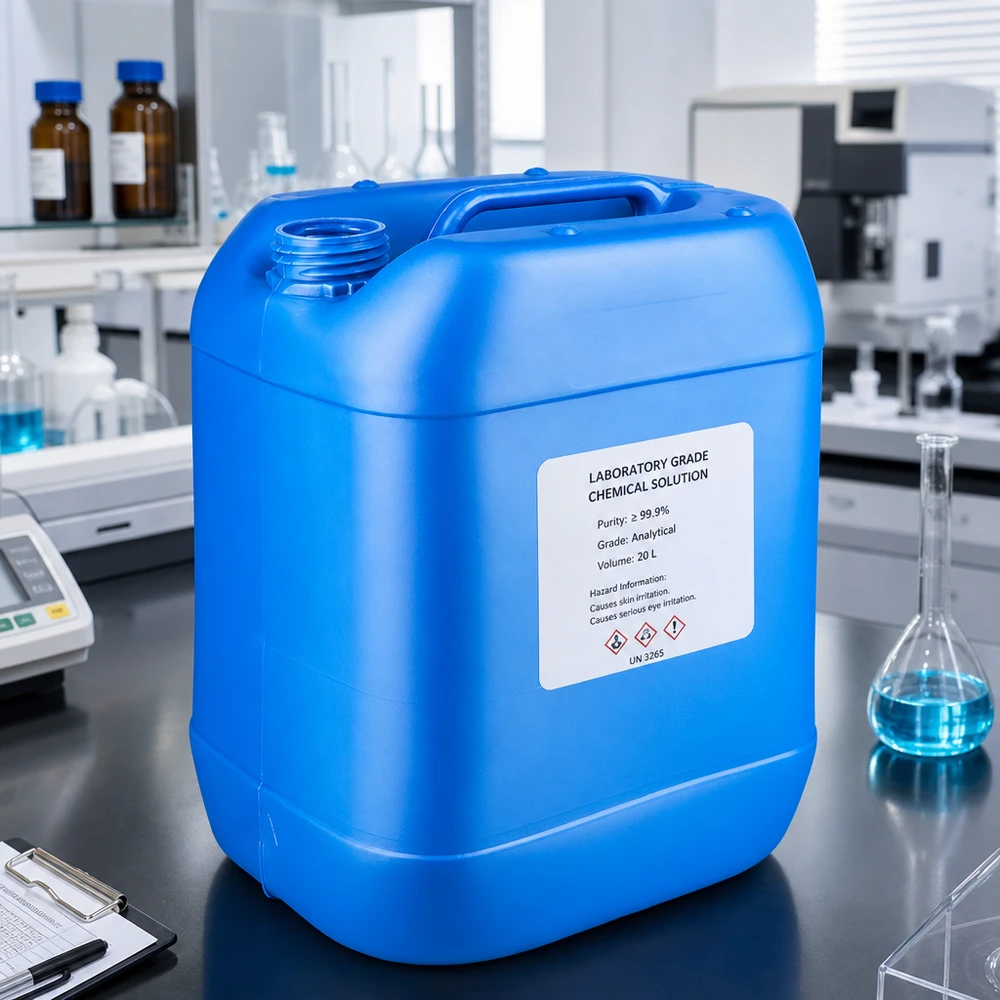 20 liters dunk blå uden låg Robust, rektangulær dunk på 20 liter i blå uden låg til kemiske opløsninger