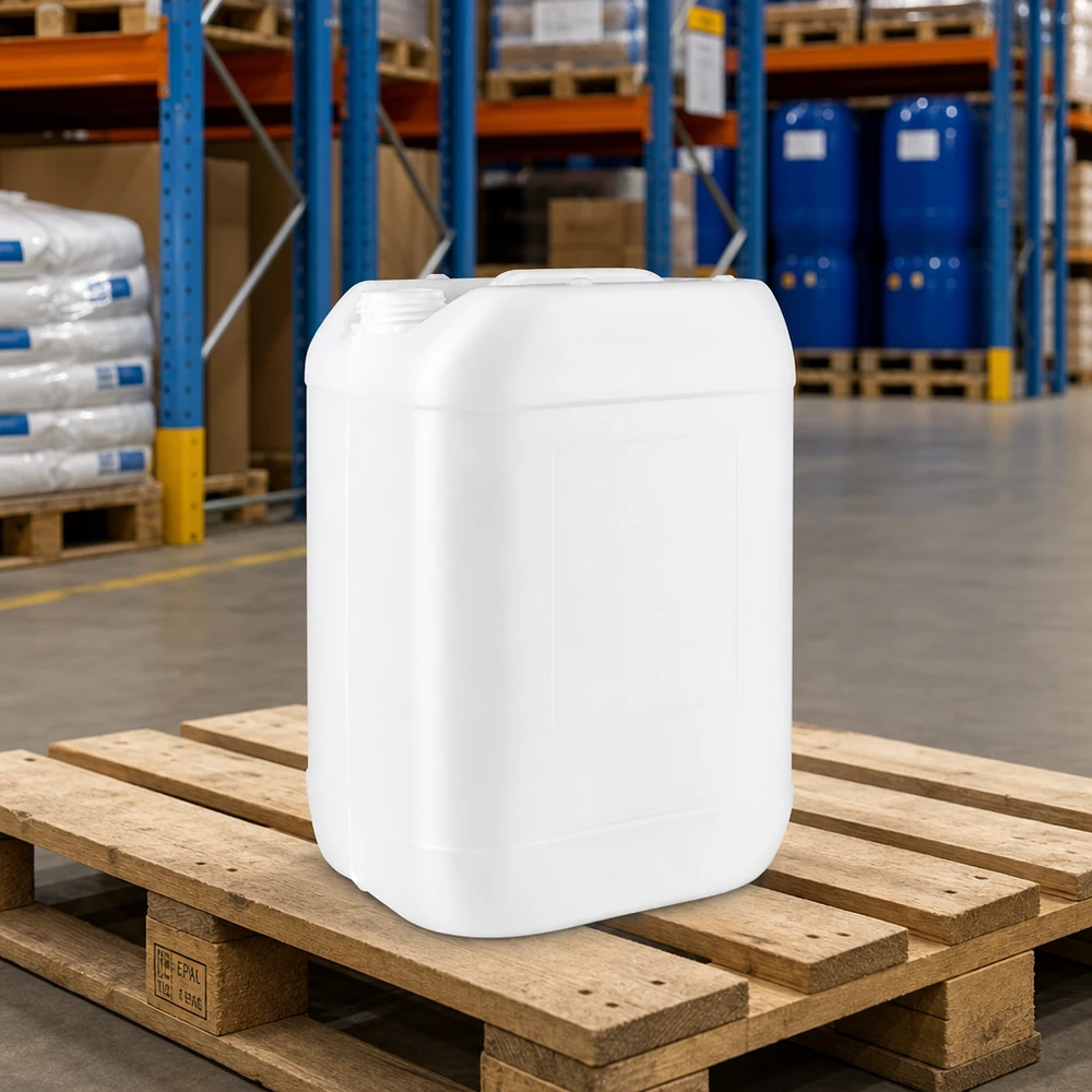 Robust 25-liters beholder uden låg på en europalette på lageret