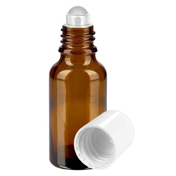 Apoteksflaske brun 20 ml roll-on-hætte hvid Apoteksflaske brun 20 ml roll-on-hætte hvid