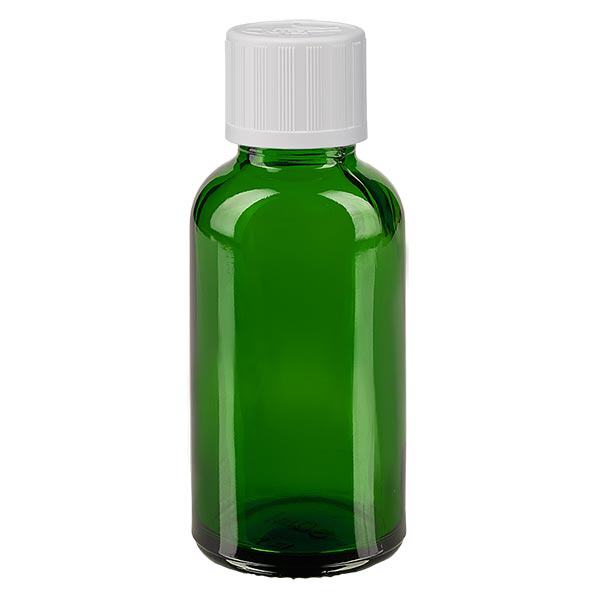 Apoteksflaske grøn 30 ml skruelåg hvid KiSi St Apoteksflaske grøn 30 ml skruelåg hvid KiSi St
