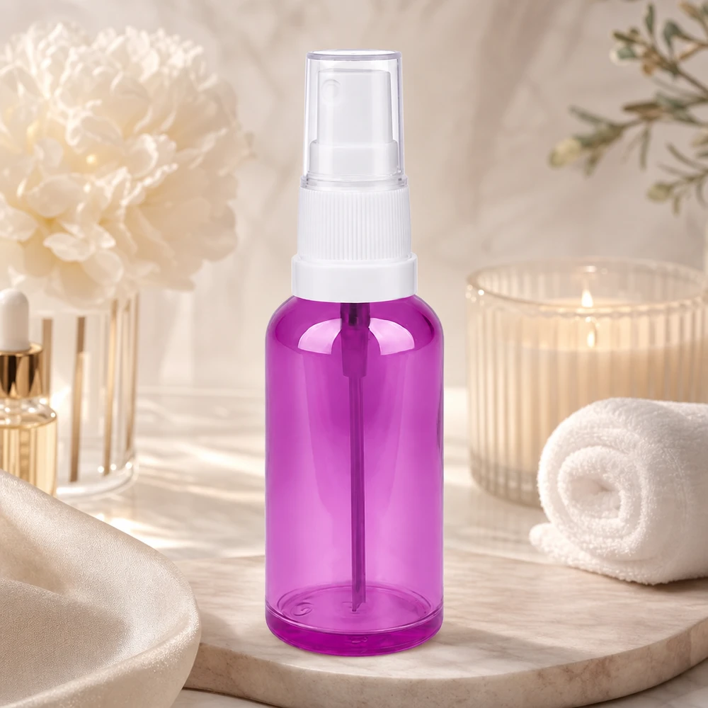 50 ml sprayflaske hvid/transparent Standard PurpleLine UT18/50 50 ml pumpesprayflaske STD-gevind gennemsigtig lilla til ansigtstoner og toner