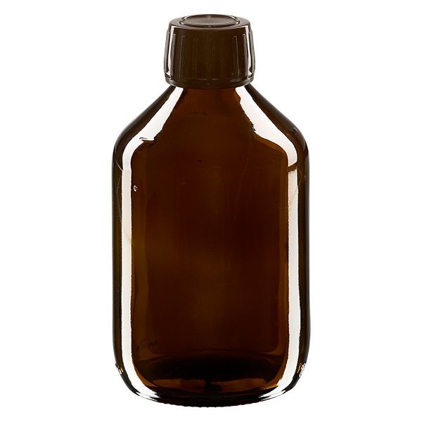 300 ml medicinflaske brun, hætte brun med manipulationssikker ring ApoGlas. Farmaceutisk kvalitet fra EU-produktion. 28 mm (PP28) gevind. (sirup, lys glasflaske) 300 ml medicinflaske brun, hætte brun med manipulationssikker ring ApoGlas. Farmaceutisk kvalitet fra EU-produktion. 28 mm (PP28) gevind. (sirup, lys glasflaske)