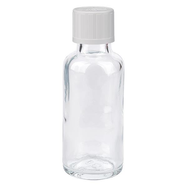 Apoteksflaske klar 30 ml skruelåg hvid KiSi St Apoteksflaske klar 30 ml skruelåg hvid KiSi St