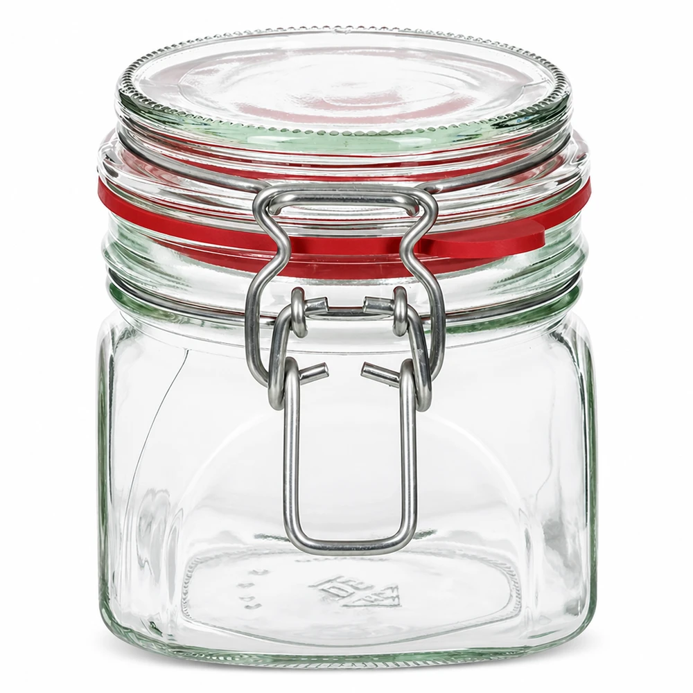 370 ml opbevaringsglas, type G, med bøjlelåg UN.. 370 ml opbevaringsglas med svingtop og rød gummiring til lufttæt opbevaring