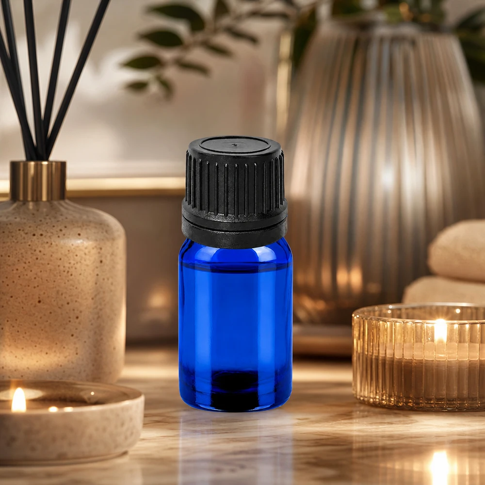5ml Dropperflaske 1mm sort OV BlueLine UT18/5 Kompakt 5 ml dråbeflaske i elegant blå, ideel til æteriske olier og essenser