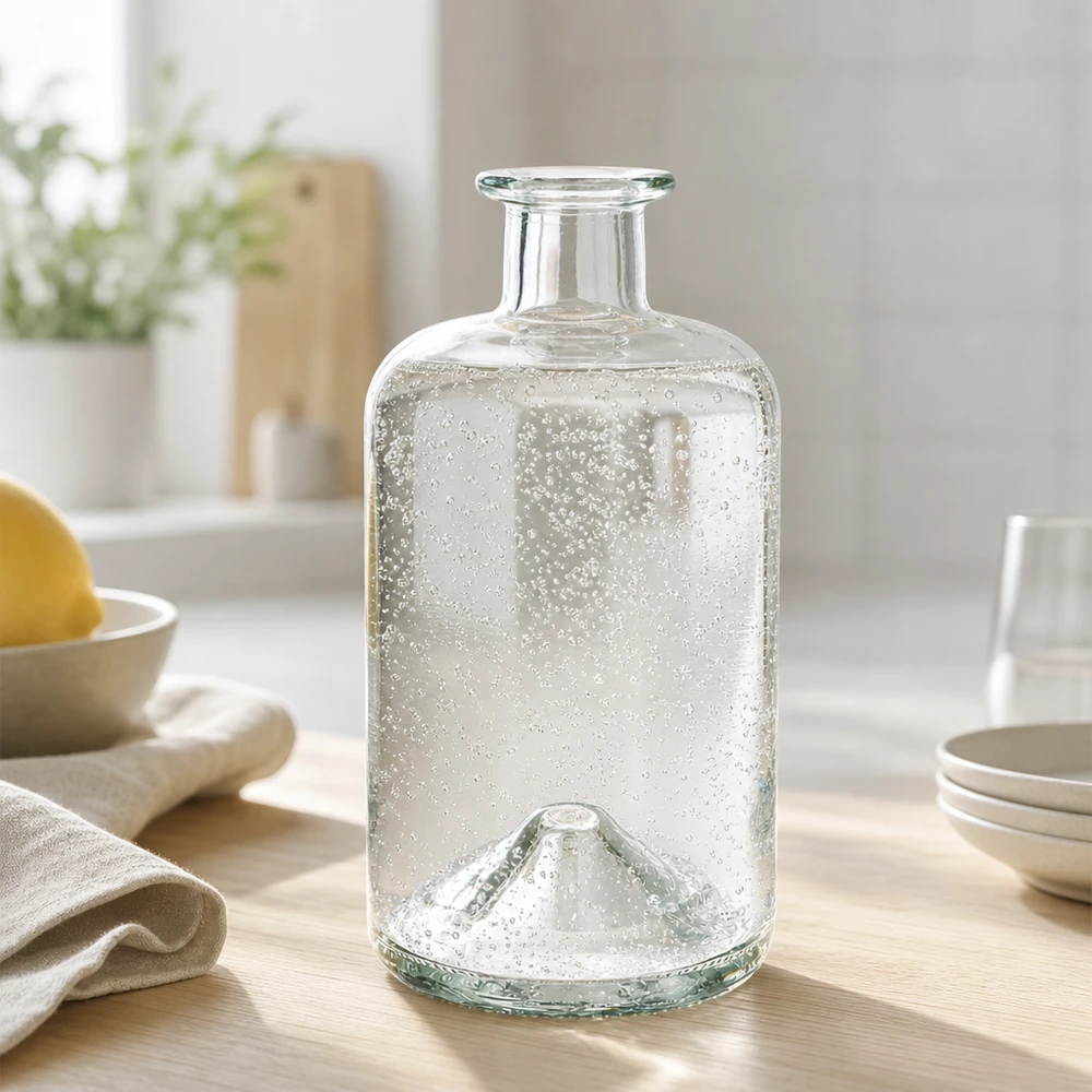 500 ml apoteksflaske 500ml Glasflasche "Sofia" ohne Verschluss UNiTWIST uden lukning UNiTWIST® 500ml Glasflasche Sofia mit Sprudelwasser gefüllt moderne Küche Lifestyle Apothekerflasche transparent UNiTWIST