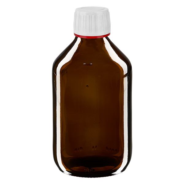 250 ml medicinflaske brun, hvid hætte med manipulationssikker ring i rød ApoGlas. Farmaceutisk kvalitet fra EU-produktion. 28 mm (PP28) gevind. (sirup, let glasflaske) 250 ml medicinflaske brun, hvid hætte med manipulationssikker ring i rød ApoGlas. Farmaceutisk kvalitet fra EU-produktion. 28 mm (PP28) gevind. (sirup, let glasflaske)