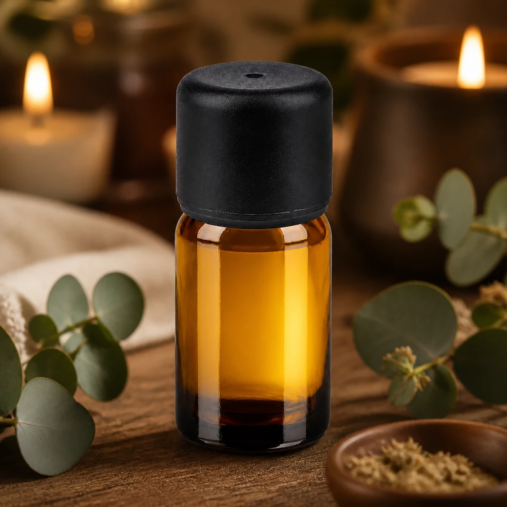 5ml flaske 6mm SV sort STD BrownLine UT18/5 5 ml-flaske af høj kvalitet lavet af UV-beskyttende ravfarvet glas med sort standardhætte