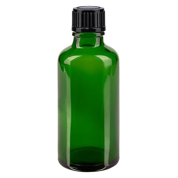 Apoteksflaske grøn 50ml skruelåg sort pc Apoteksflaske grøn 50ml skruelåg sort pc