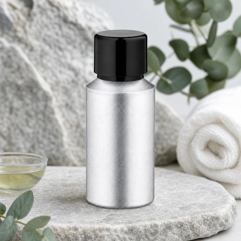 30 ml farvet aluminiumsflaske med skruelåg 30 ml aluminiumsflaske af høj kvalitet med farvet overflade og tæt sort skruelåg