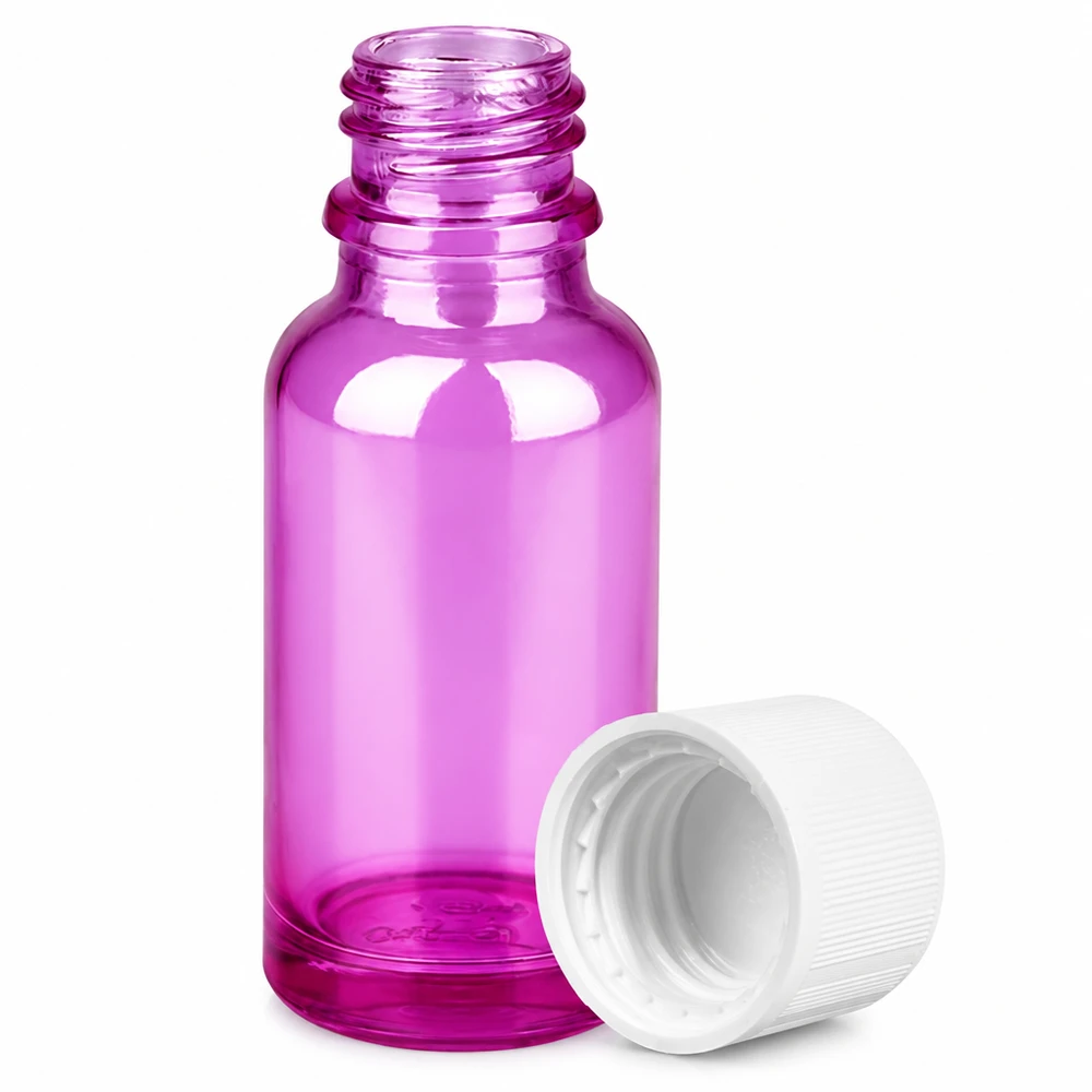 20 ml flaske 11 mm skruelåg hvid standard børnesikret PurpleLine UT18/20 Violet 20 ml glasdråbeflaske med gevind til æteriske olier og serum
