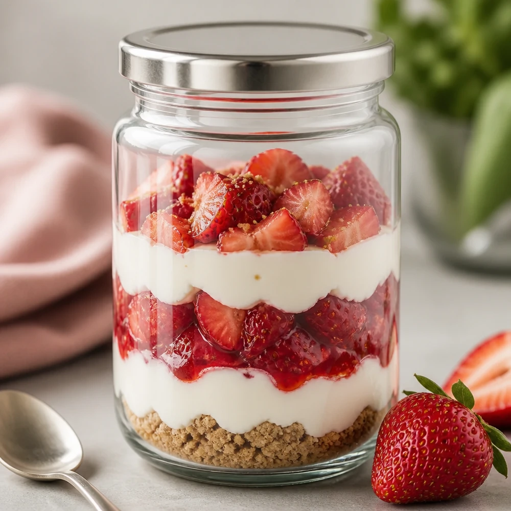 382 ml rund krukke med BasicSeal-låg sølv UNiTWIST 382ml Rundglas mit BasicSeal Deckel silber als Dessertglas für Erdbeertrifle Schichtdessert Küchenglas vielseitig
