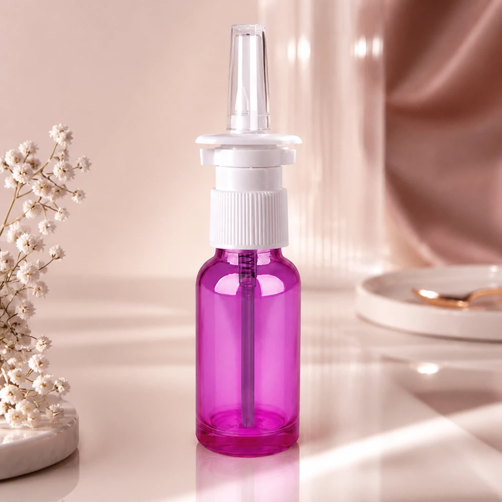 20 ml næsesprayflaske hvid/transparent standard PurpleLine. UT18/20 Praktisk 20 ml næsesprayflaske med UT18/20-gevind i stilfuld lilla til hverdagsbrug