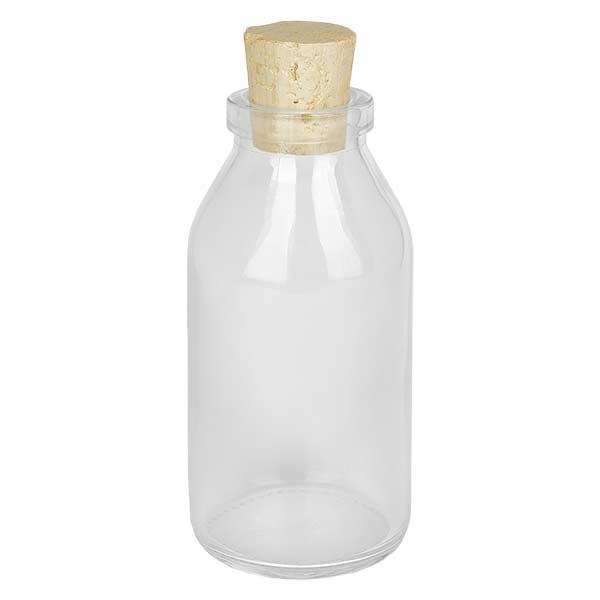 Rund 100ml klar, åbning 22mm, inkl. kork 22/26