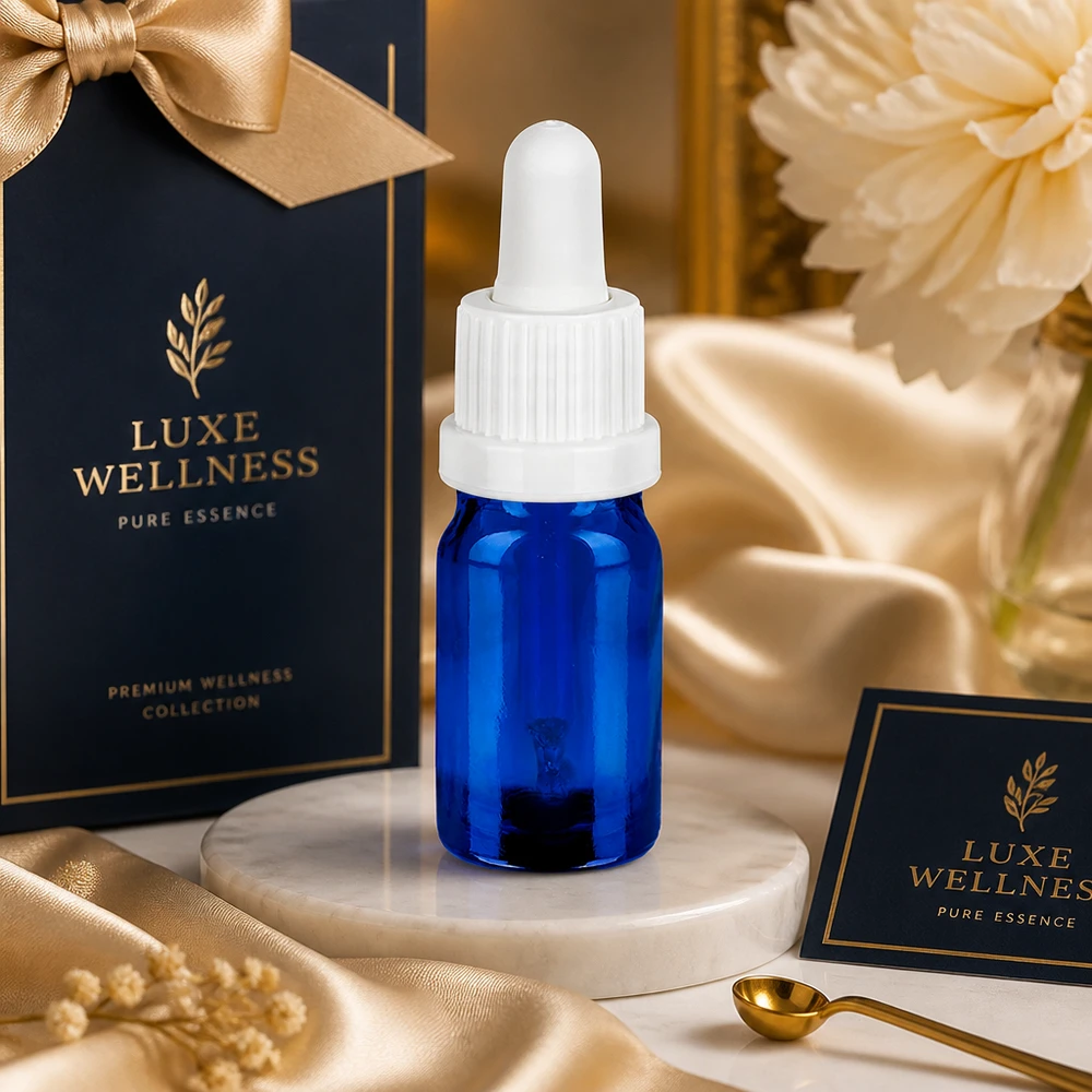 5 ml pipetteflaske hvid OV BlueLine UT18/5 5 ml pipetteflaske af høj kvalitet lavet af UV-beskyttende blåt glas med hvid pipettehætte til serum