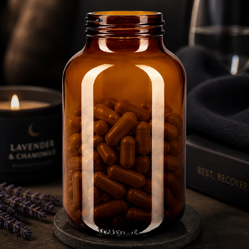 1000 ml flaske med bred hals i ravfarvet glas Stor 1000 ml apoteksflaske af ravfarvet glas, ideel til professionel opbevaring af medicin