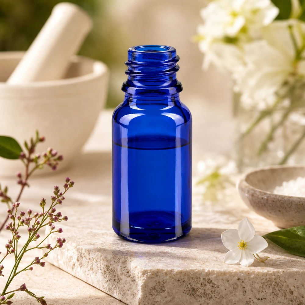 Dropperflaske 10ml DIN 18 BLÅT GLAS 10 ml ApoGlas-flaske i høj kvalitet i elegant koboltblå til professionelle farmaceutiske anvendelser