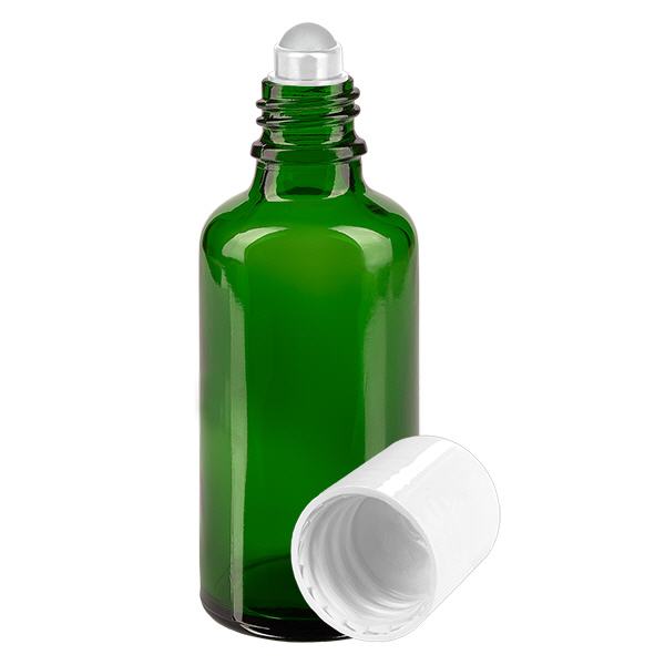 Apoteksflaske grøn 50 ml roll-on hætte hvid Apoteksflaske grøn 50 ml roll-on hætte hvid