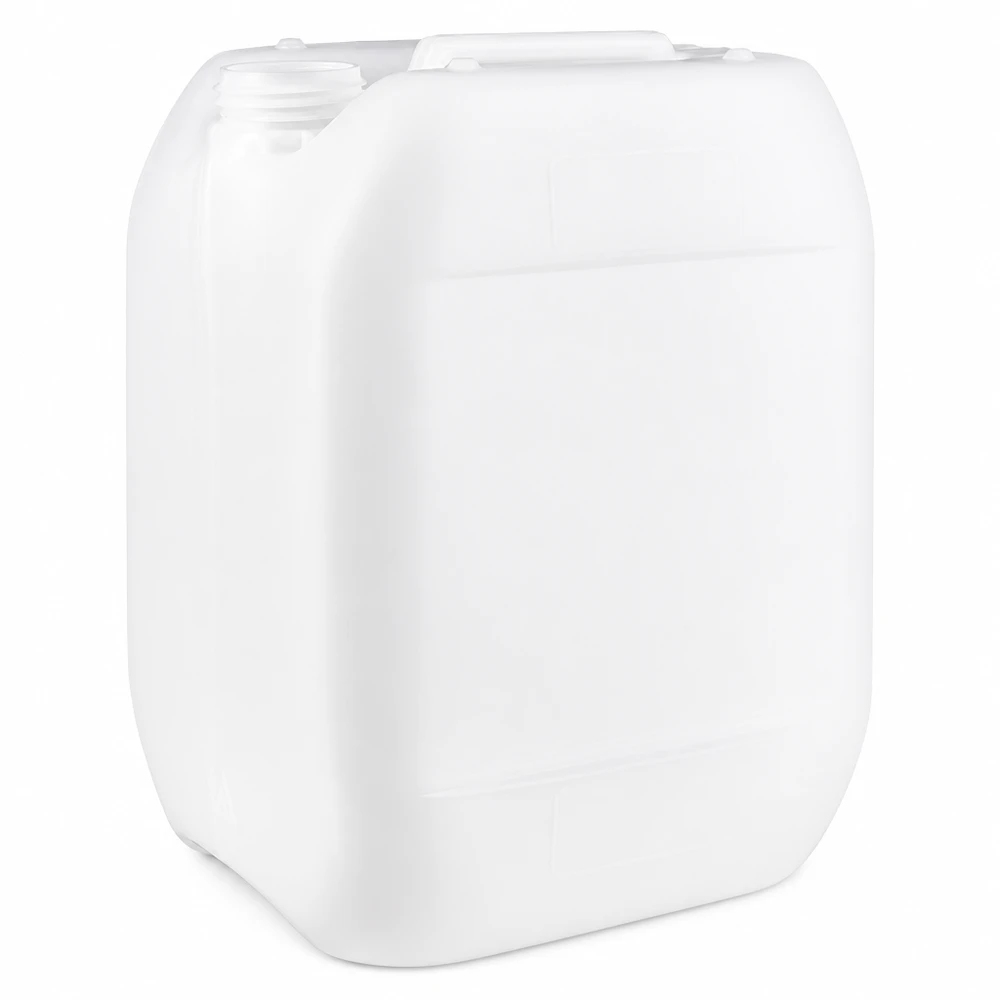 Beholder 10 liter uden hætte Hvid plastdunk på 10 liter uden låg, fremstillet af HDPE, med indhak til håndtag og skruelåg