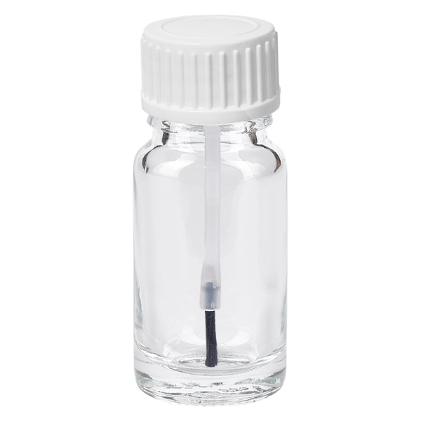 10 ml børsteflaske hvid STD ClearLine UT18/10 10 ml flaske i klart glas med pensel, hvid skruelåg og integreret penselapplikator ClearLine