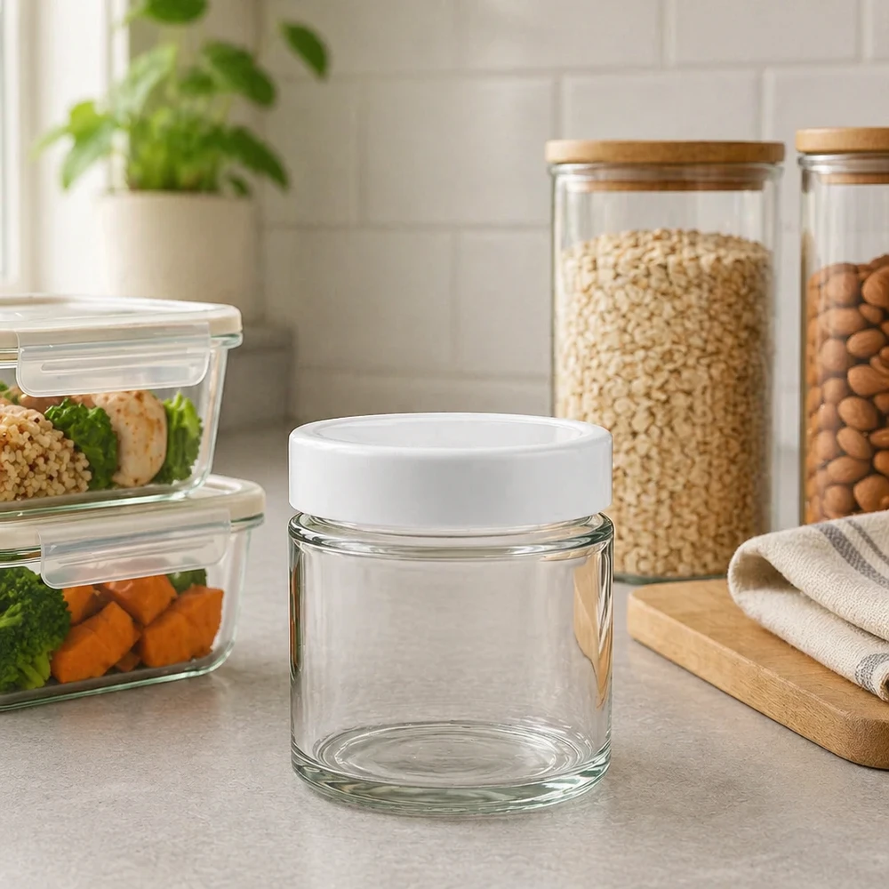 135 ml rund krukke + BasicSeal-låg hvid dyb UNiTWIST 135 ml rund krukke BasicSeal låg hvid i Kitchen Surroundings Meal Prep Container Opbevaringsdåser Kitchen Organisation
