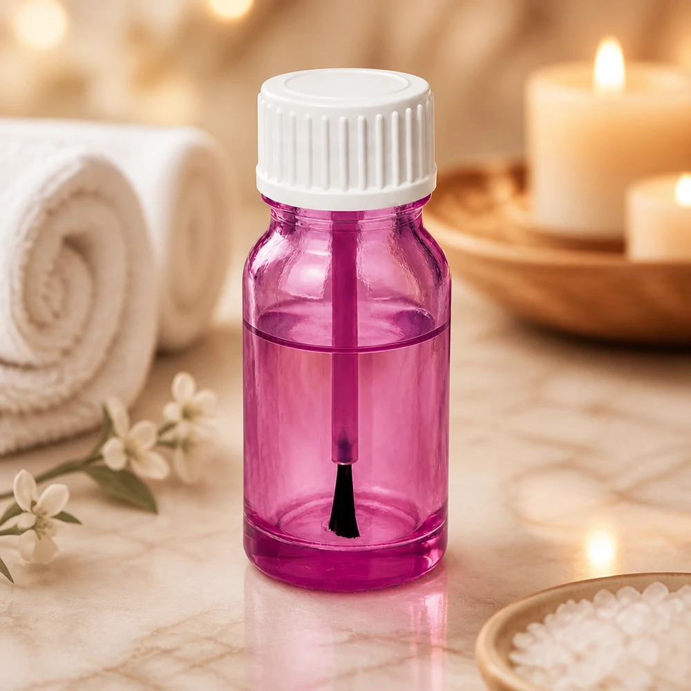 10 ml børsteflaske hvid standard PurpleLine UT18/10 10 ml børsteflaske med hvidt skruelåg STD PurpleLine UT18/10 til wellness og spa
