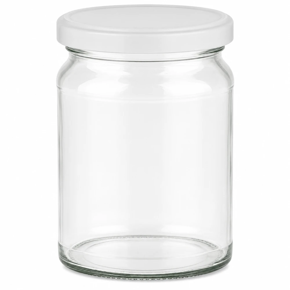 205 ml rund krukke med BasicSeal-låg hvid UNiTWIST 205 ml rund krukke med hvidt BasicSeal-låg UNiTWIST - tom, gennemsigtig krukke til konservering