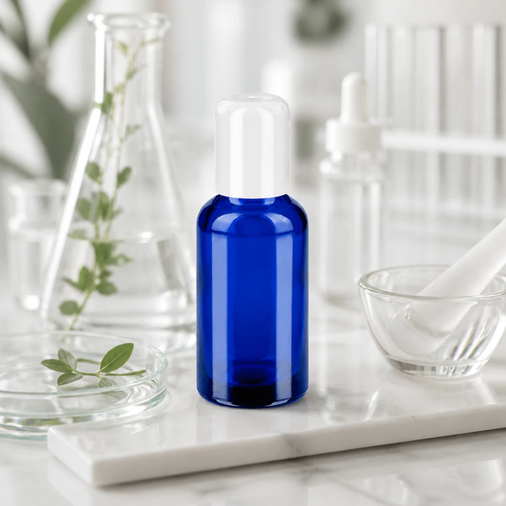 30 ml BlueLine roll-on-flaske med blåt glas UV-beskyttelse til lysfølsomme stoffer