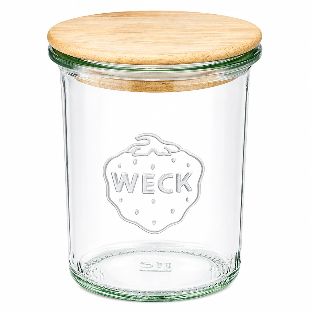 160 ml Briller WECK RR60 med trælåg WECK 160 ml RR60 murerbalje med bambuslåg Murerbalje med trælåg til køkken og opbevaring