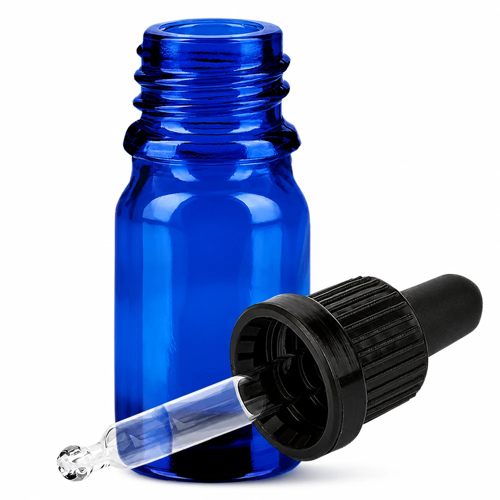 5 ml pipetteflaske sort OV BlueLine UT18/5 Blå glasflaske 5 ml med pipette og sort dråbehætte OV BlueLine UT18/5