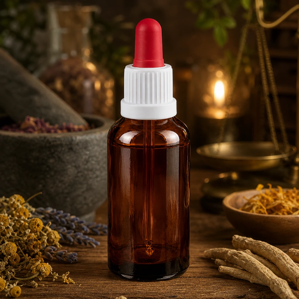 30 ml pipetteflaske hvid/rød OV BrownLine UT18/30 Kompakt 30 ml dråbeflaske med UV-beskyttende ravfarvet glas til lysfølsomme stoffer og tinkturer