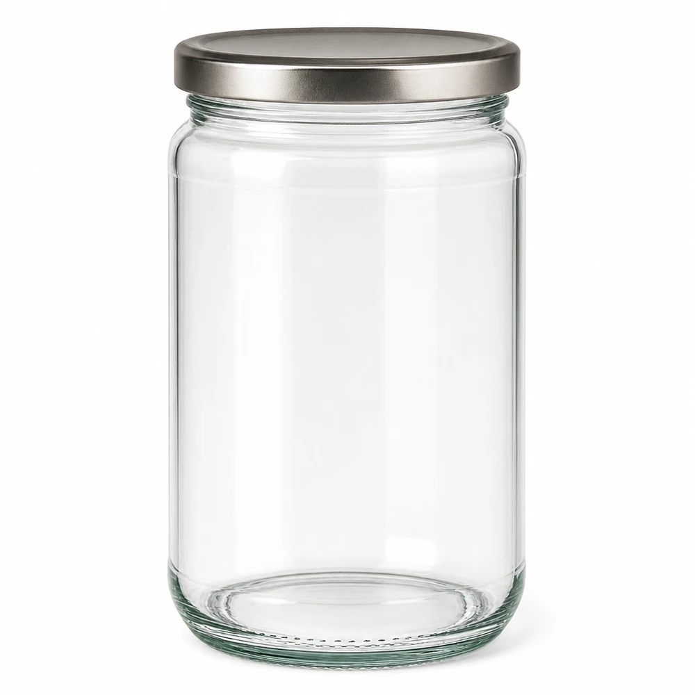 305 ml rund krukke med BasicSeal-låg sølv UNiTWIST 305ml Rundglas mit silbernem BasicSeal Deckel - elegantes Einmachglas für Küche und Vorratshaltung von Glas-Fabrik